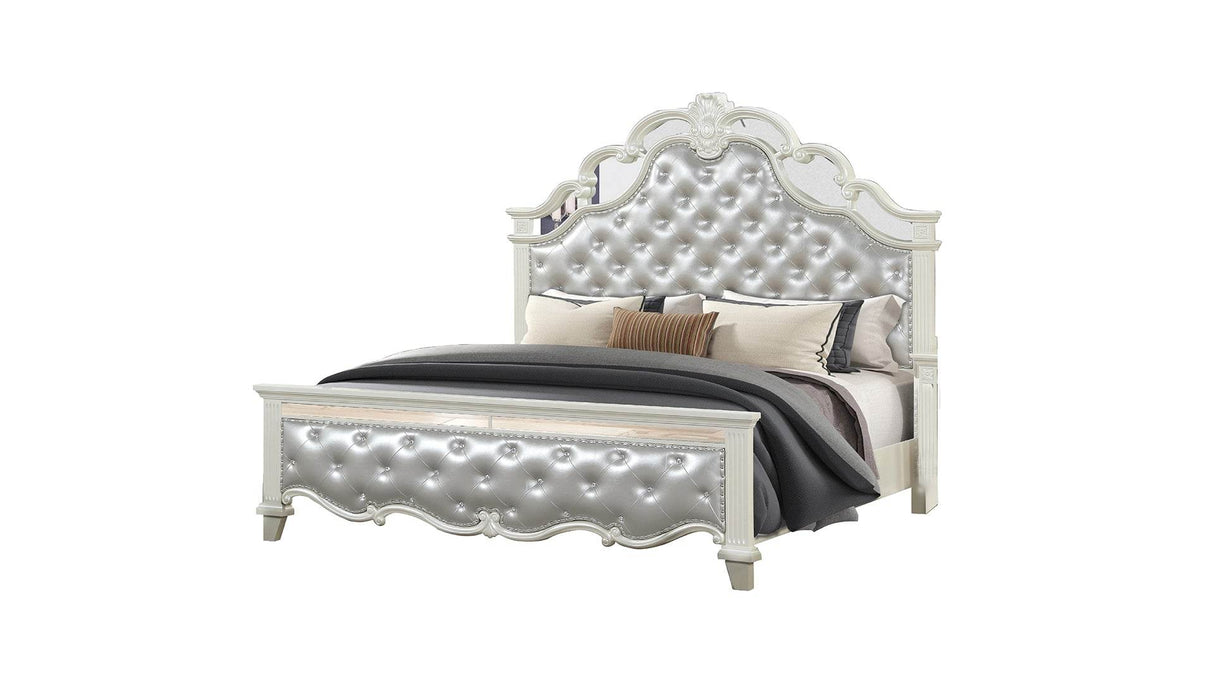 Contemporary Upholstered Button-Tufted Queen Bed Frame