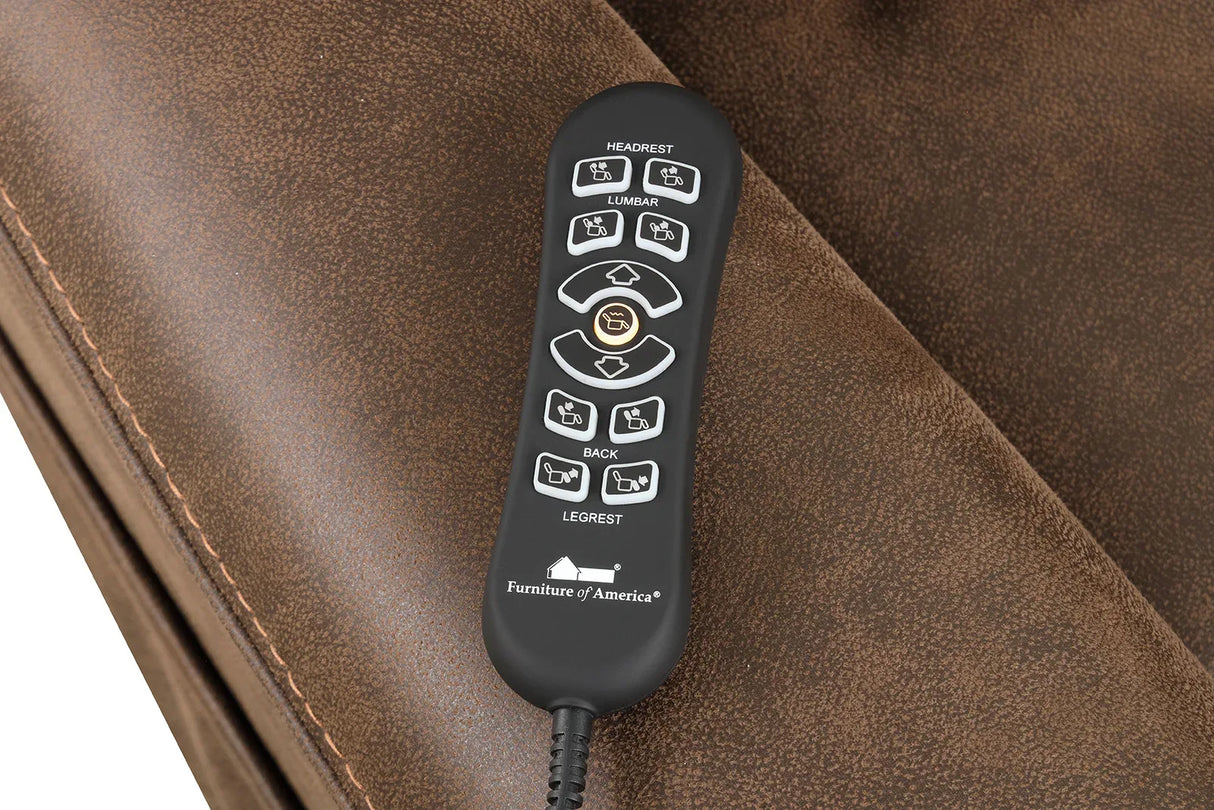 Transitional Walnut Fabric Dual Motor Lift Massage Chair - Omega Lifestyles