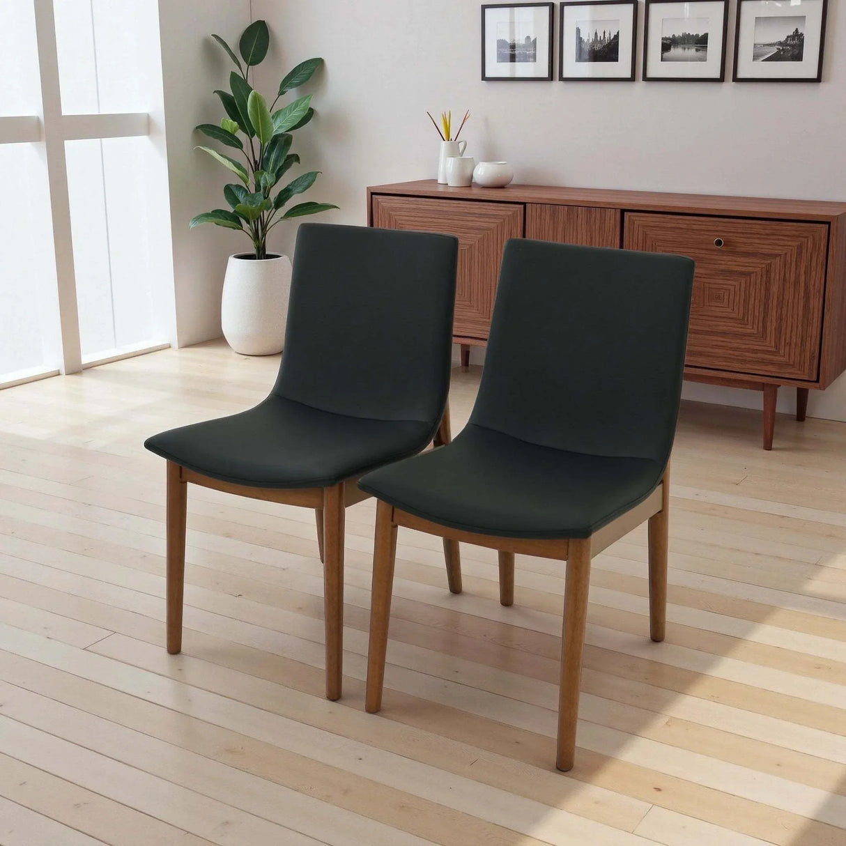 Set of 2 Vegan Leather Mid-Century Modern Dining Chairs - Omega Lifestyles