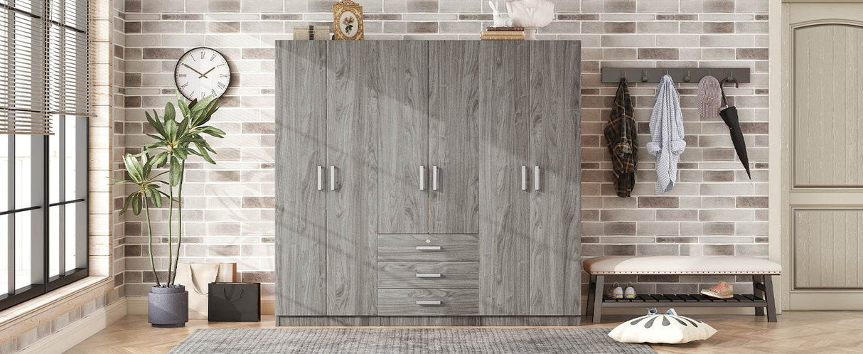 6-Doors Modern Gray Wooden Wardrobe Storage Cabinet - Omega Lifestyles