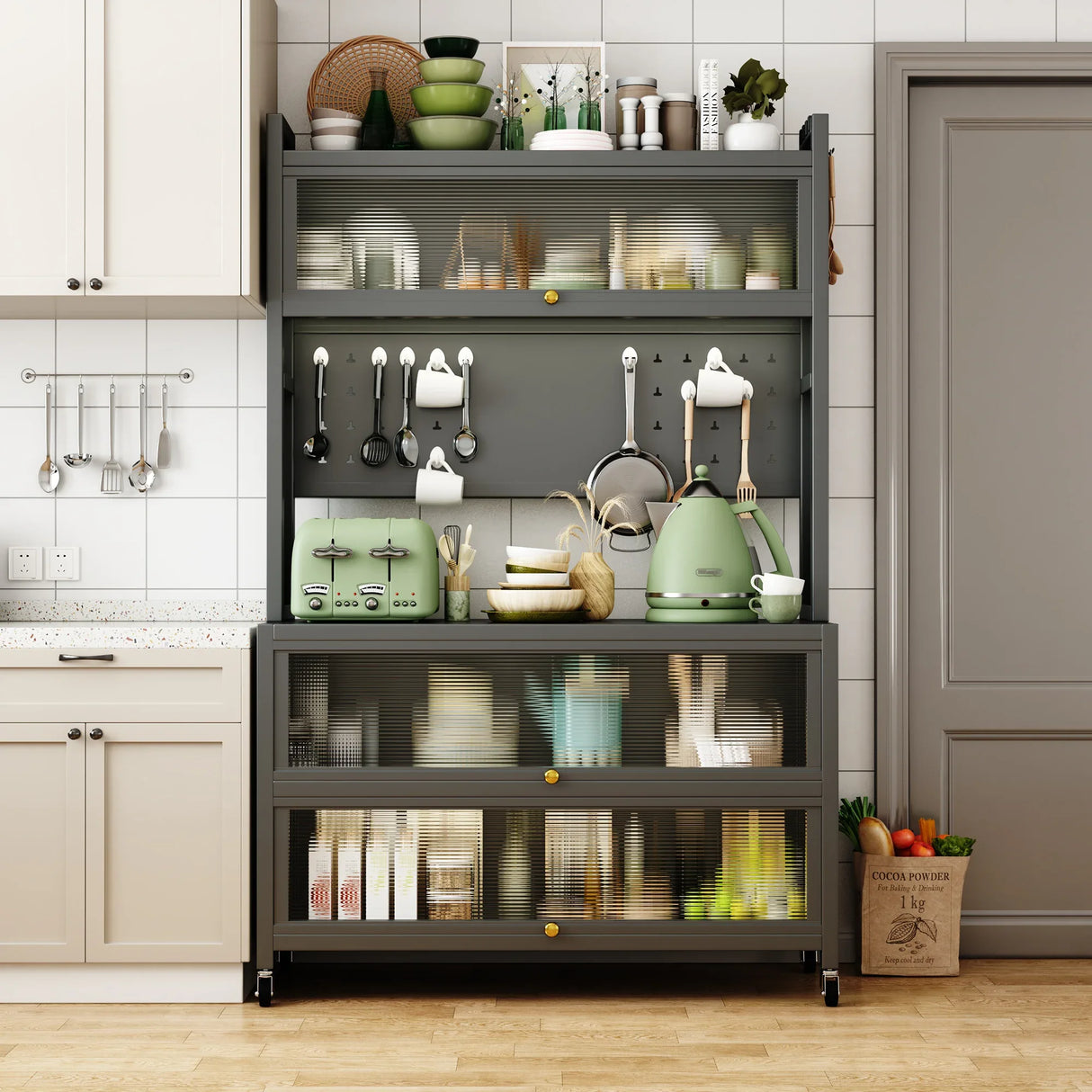 Metal Kitchen Storage Cabinet With Lockers And Wheels - Omega Lifestyles