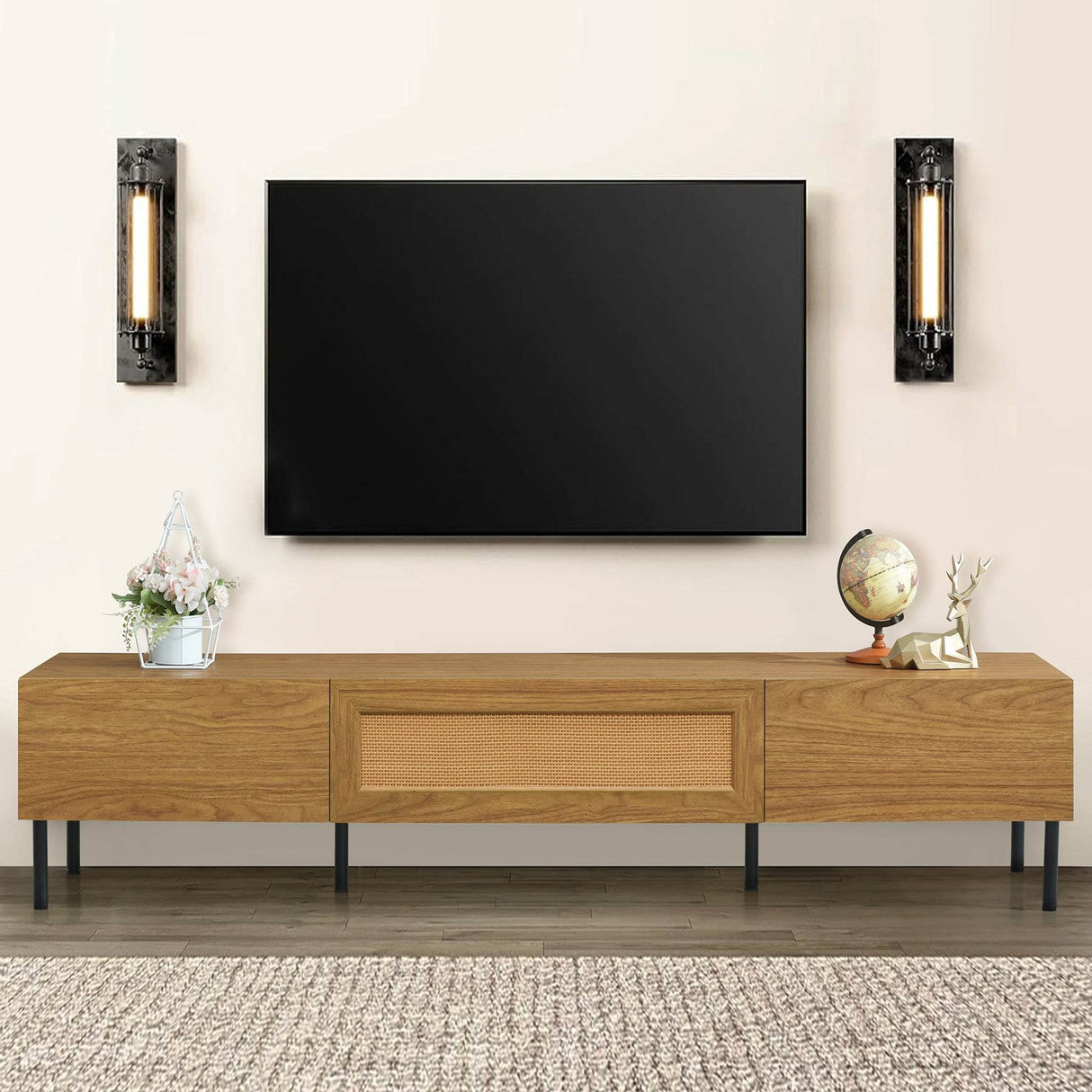 Boho Farmhouse Particle Board TV Stand Cabinet - Sleep Galleria
