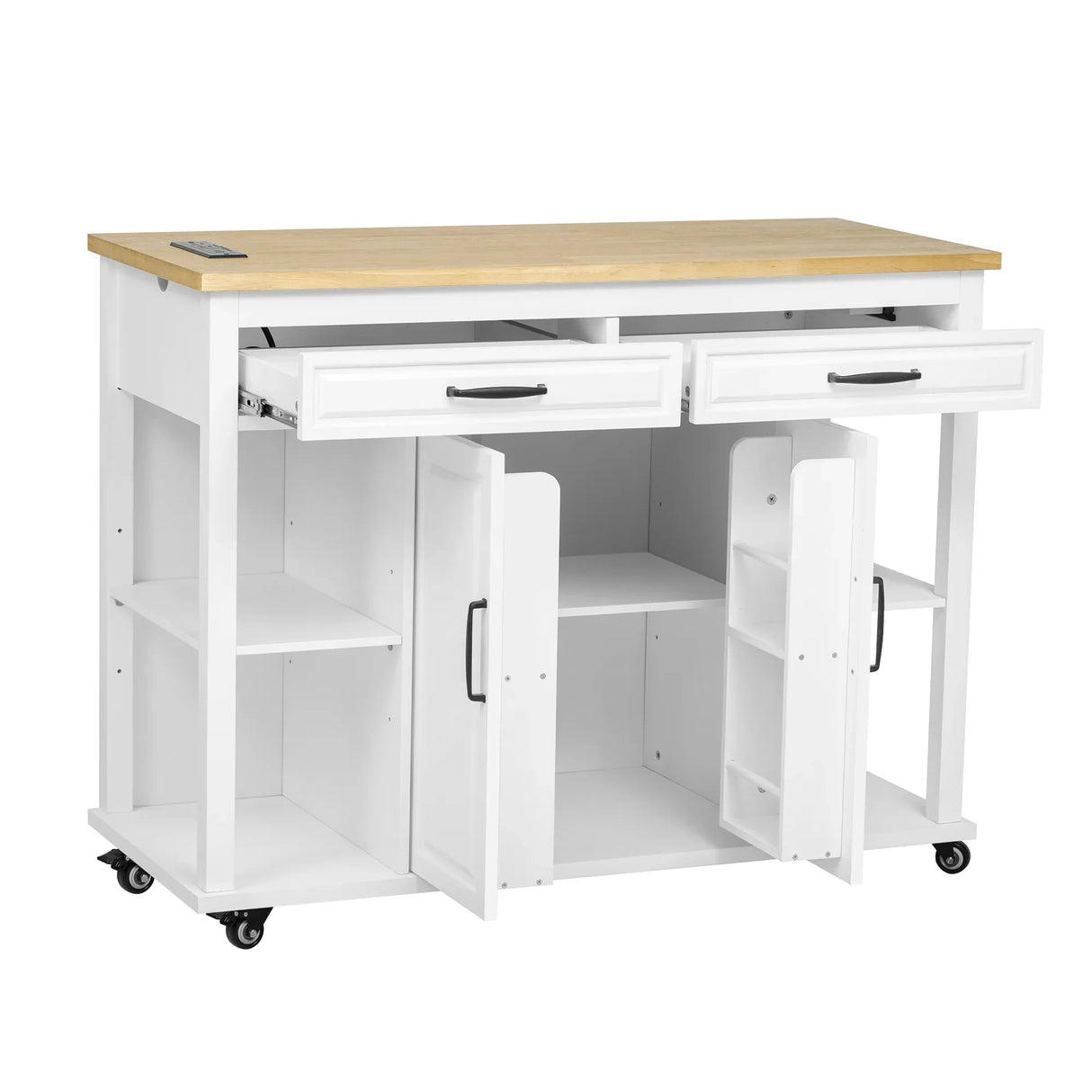 47-Inch Extendable Rubber Wood Veneer Kitchen Island - Omega Lifestyles
