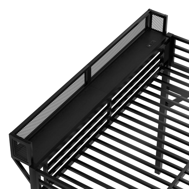 Queen Metal Loft Bed With Storage Stairs USB LED Lighting - Omega Lifestyles