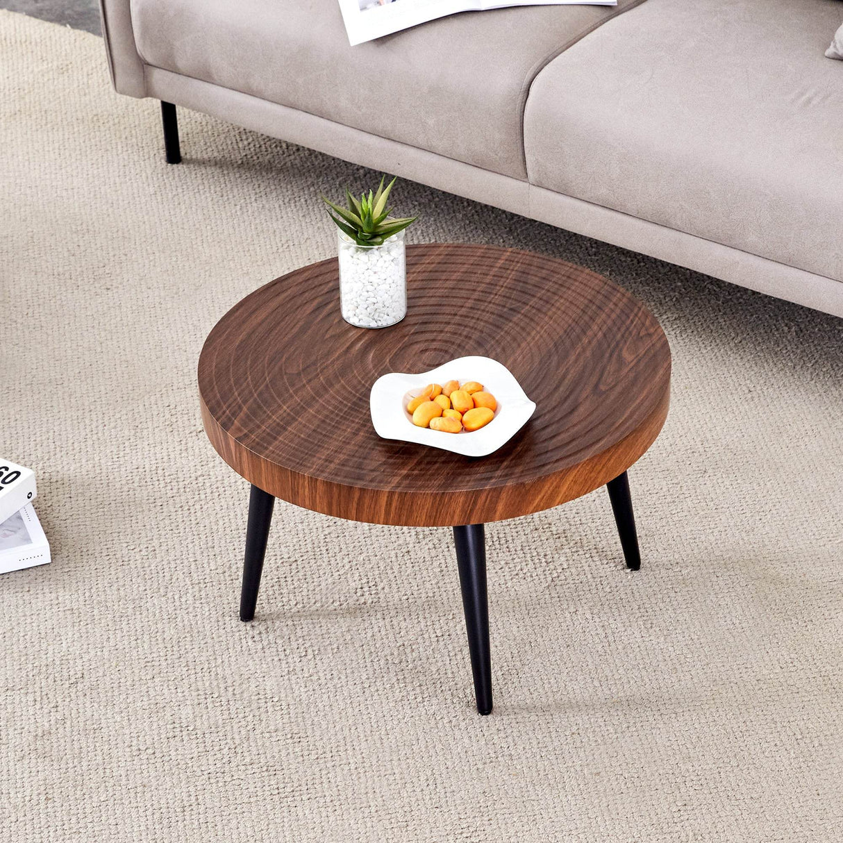 Modern Round MDF And Metal Walnut Coffee Table - Sleep Galleria