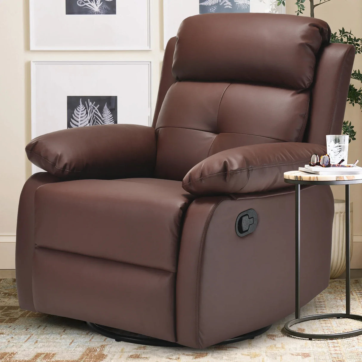 Small Space Brown Metal Swivel Rocker Recliner Chair - Omega Lifestyles