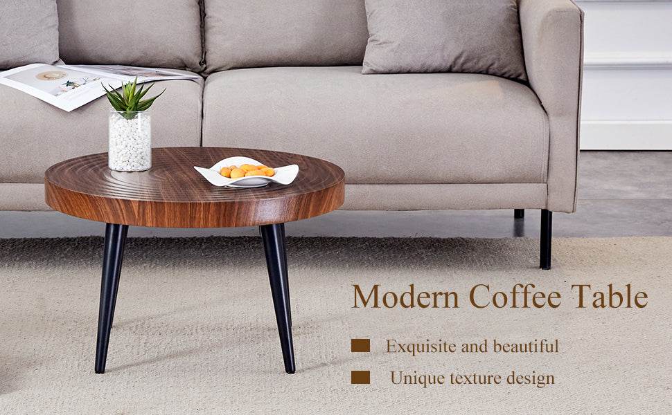 Modern Round MDF And Metal Walnut Coffee Table - Sleep Galleria