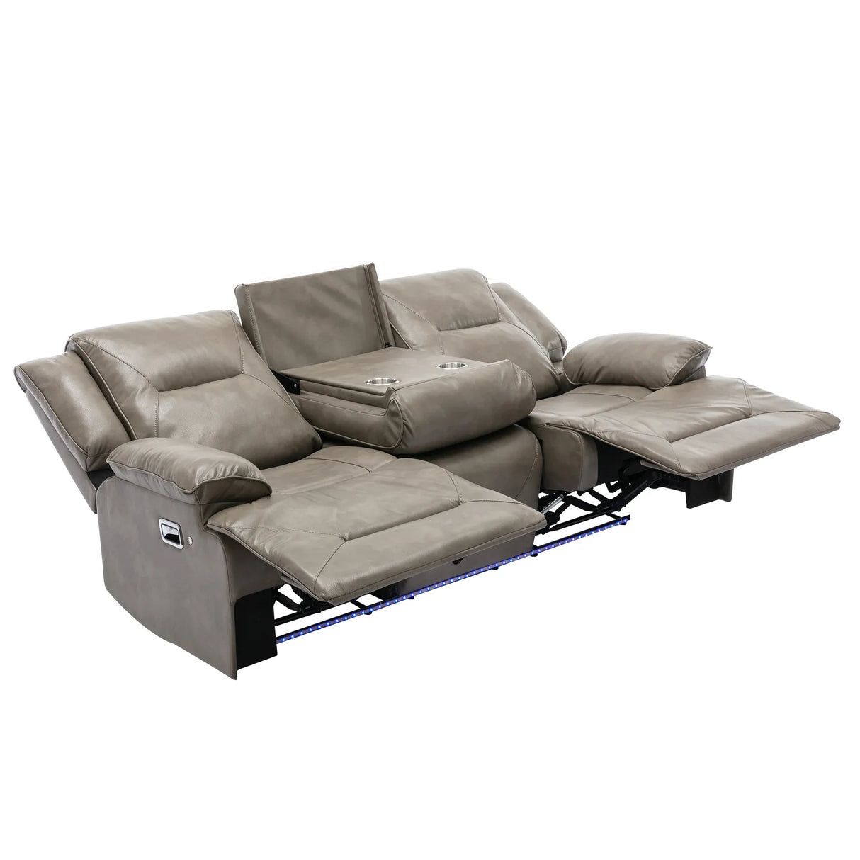 Modern 3-Seater Grey Leather Gel Recliner Chair With LED Light - Omega Lifestyles