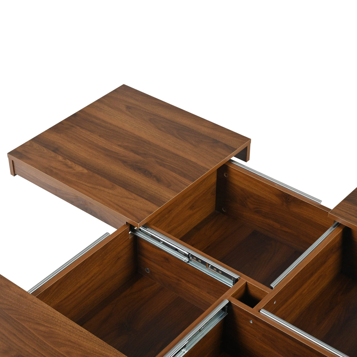Square Walnut Veneer Coffee Table With Sliding Storage - Sleep Galleria