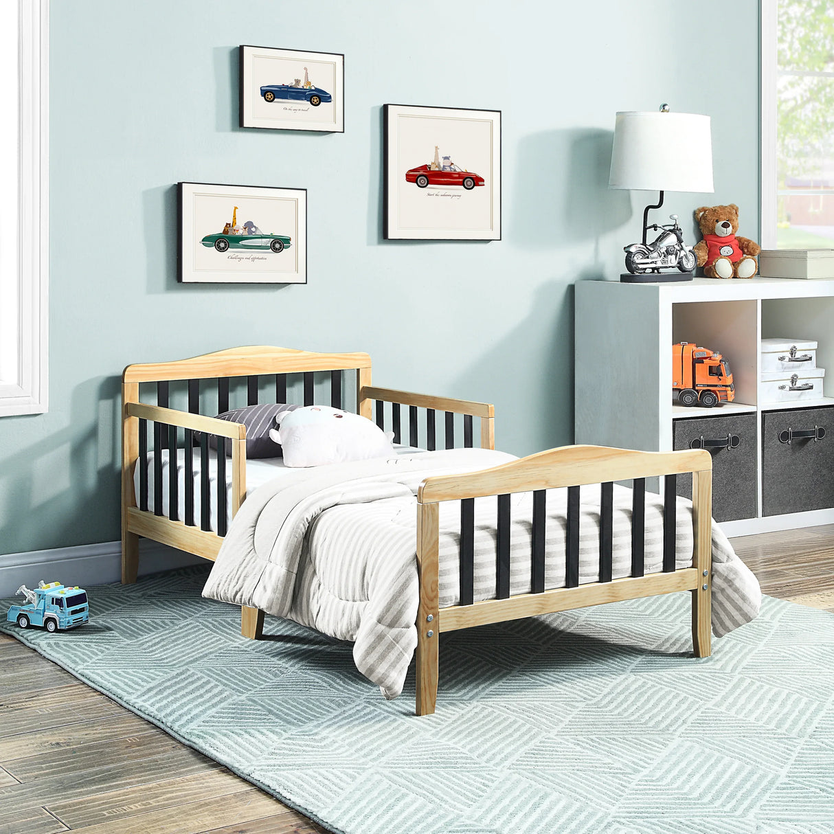 Solid Wood Two-Tone Twain Toddler Bed With Safety Rails - Omega Lifestyles