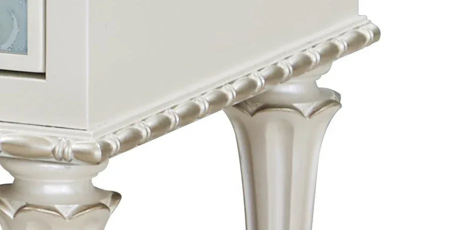 French Provincial Pearl White Silver Console Cabinet - Omega Lifestyles