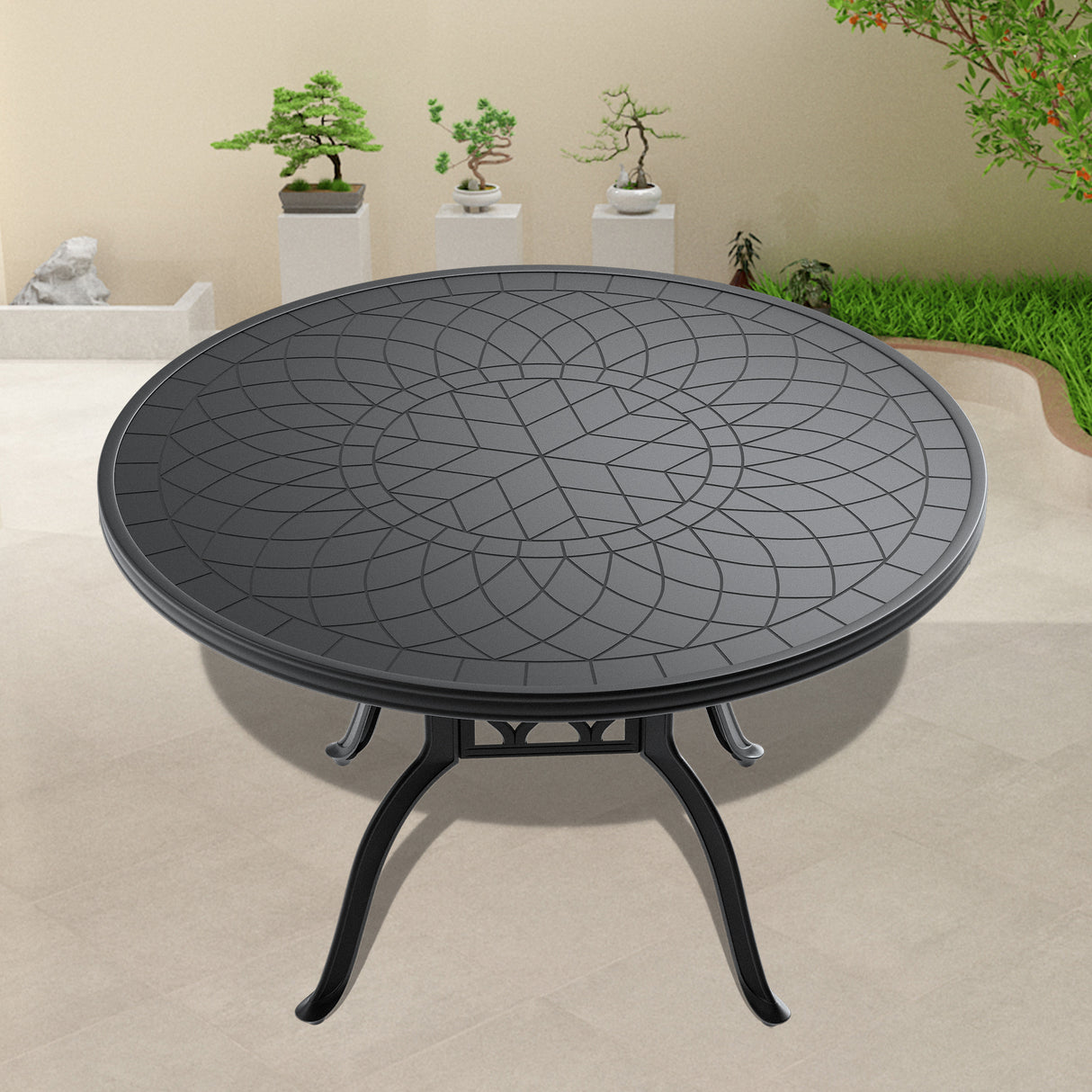 Round Black Aluminum Outdoor Dining Table 47-Inch