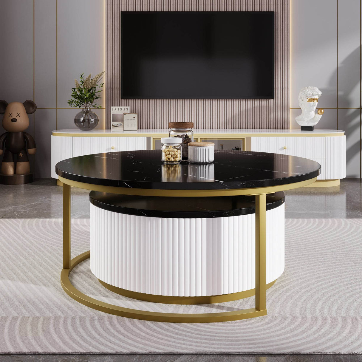 Modern Round Nesting Coffee Table With Drawer - Sleep Galleria