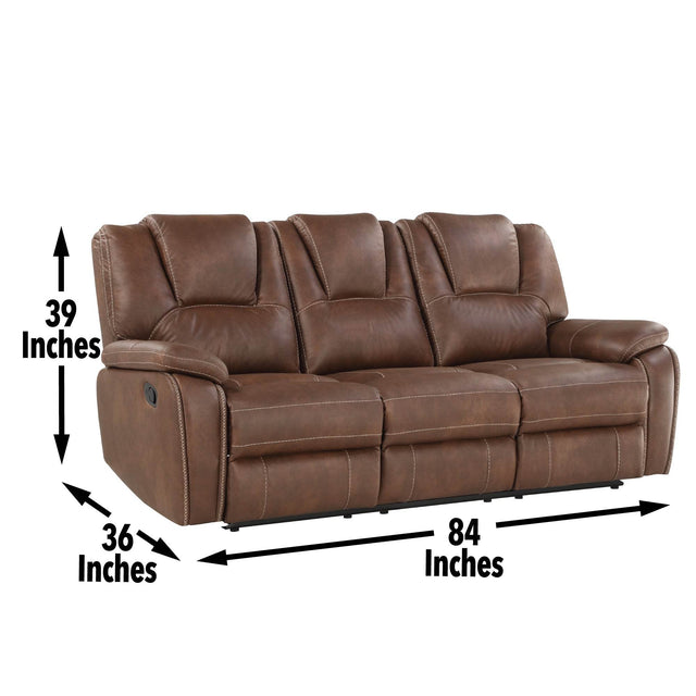 Manual Reclining Faux Leather 3-Seat Sofa Chestnut Brown - Omega Lifestyles