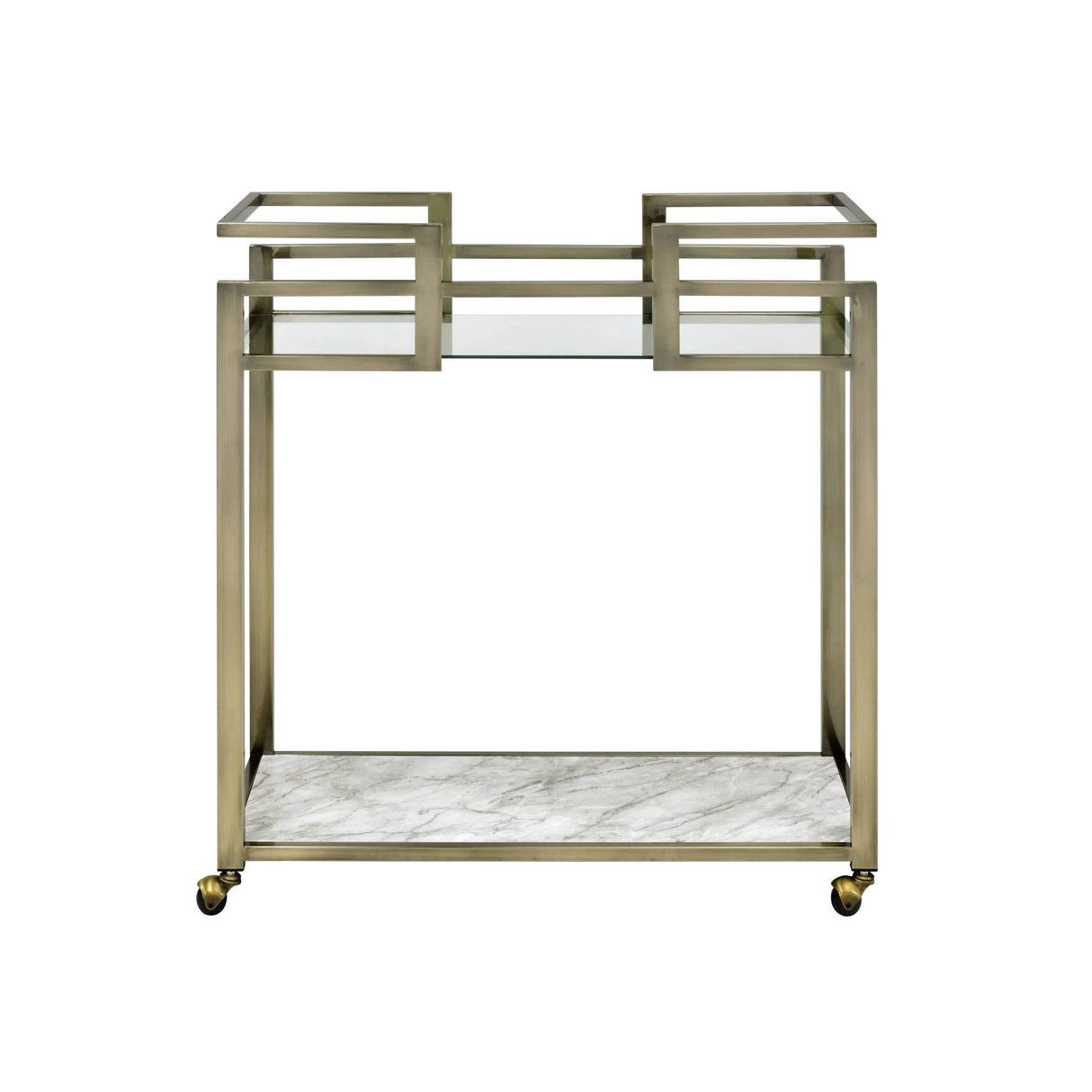 Faux Marble Glass Metal 2-Tier Serving Cart - Omega Lifestyles