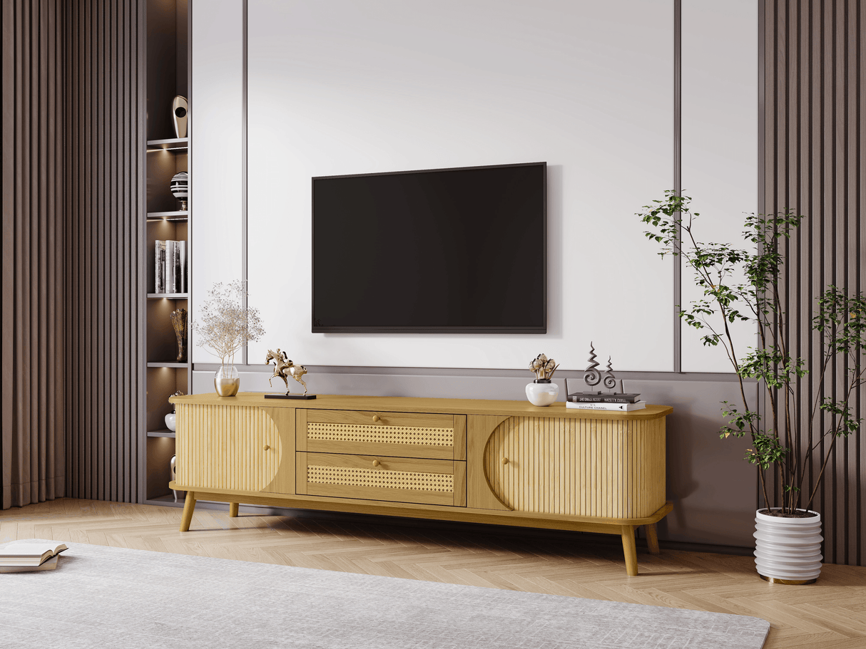 Rattan Solid Wood TV Stand With Storage Drawers - Sleep Galleria