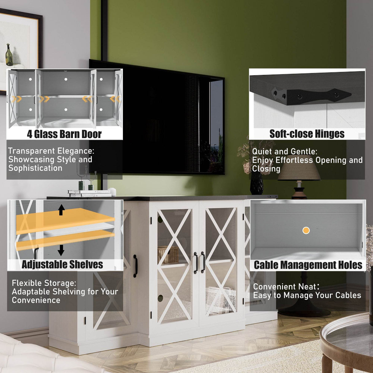 Farmhouse Storage TV Stand With Adjustable Shelves - Sleep Galleria