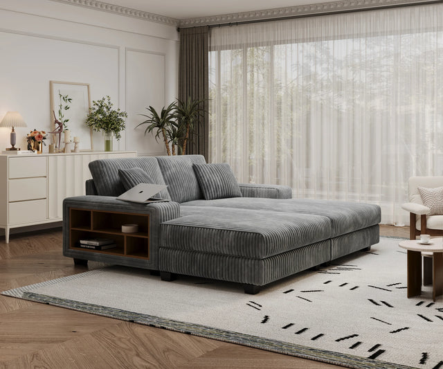 Convertible Corduroy Fabric Sleeper Sofa With Storage - Omega Lifestyles