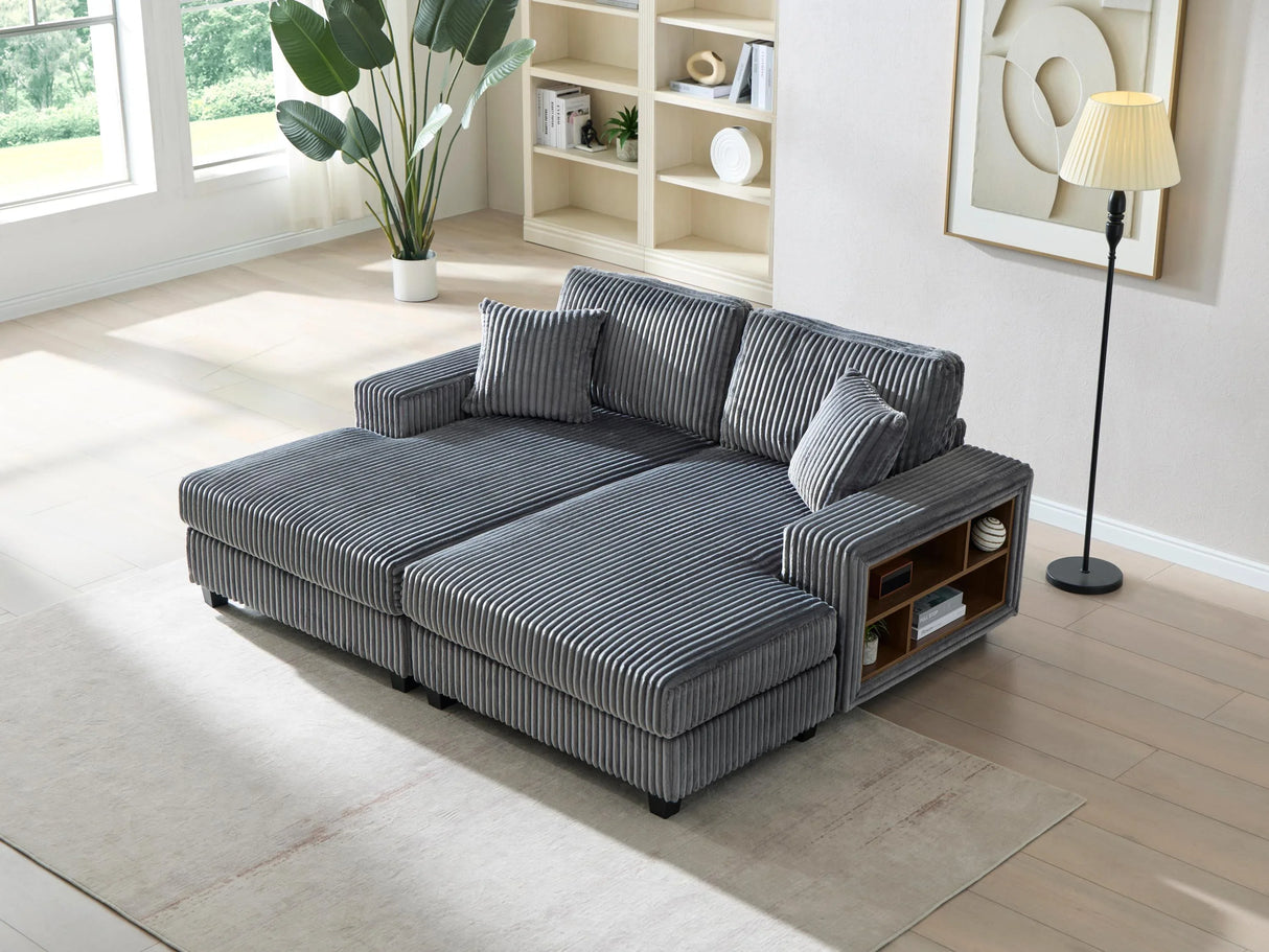 Convertible Corduroy Fabric Sleeper Sofa With Storage - Omega Lifestyles