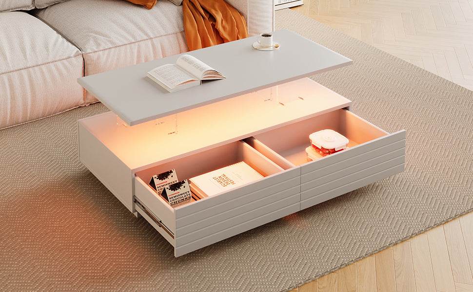 Modern White LED Lighting Coffee Table With Drawers - Sleep Galleria