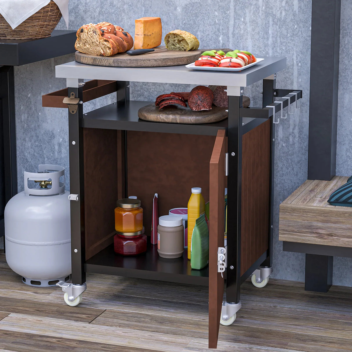 Outdoor Grill Cart Stainless Steel Top With Storage - Omega Lifestyles
