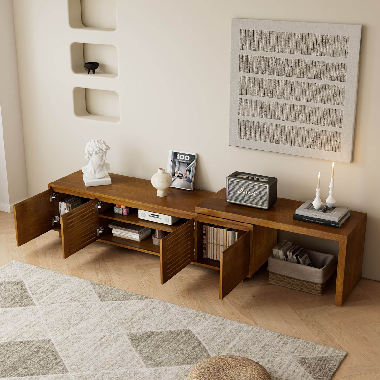 Mid-Century Modern Extendable TV Stand With Storage - Sleep Galleria