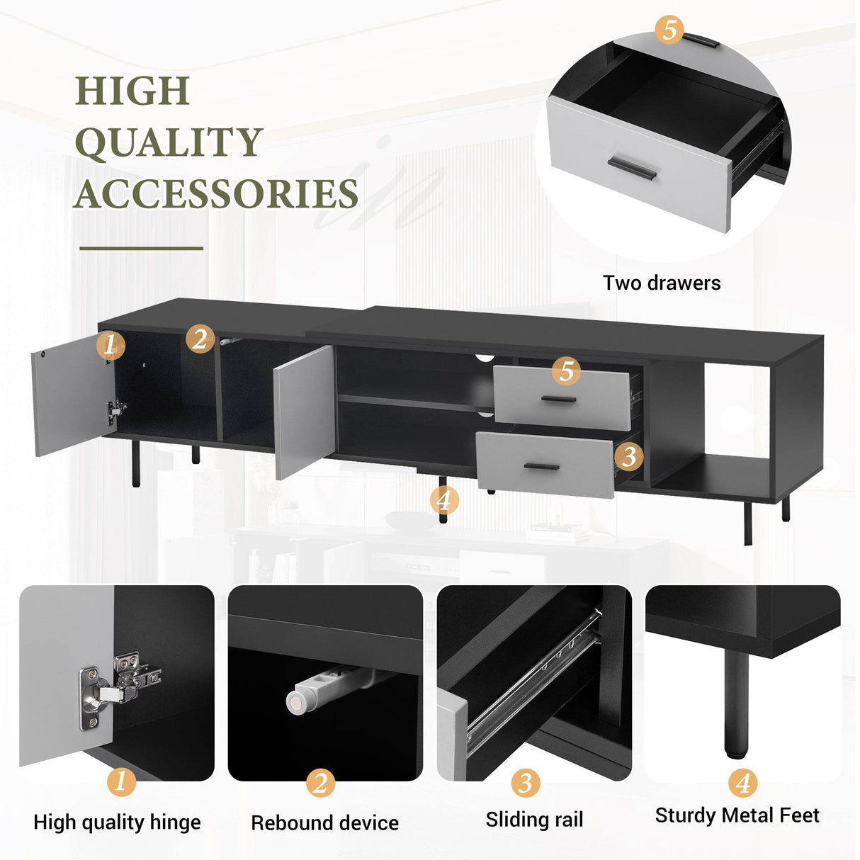 Modern Minimalist Black Grey MDF TV Stand - Sleep Galleria