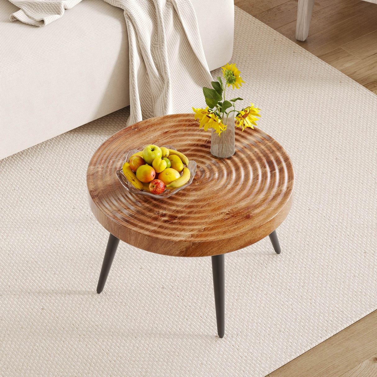 Natural Wood Grain Texture Round Coffee Table - Sleep Galleria