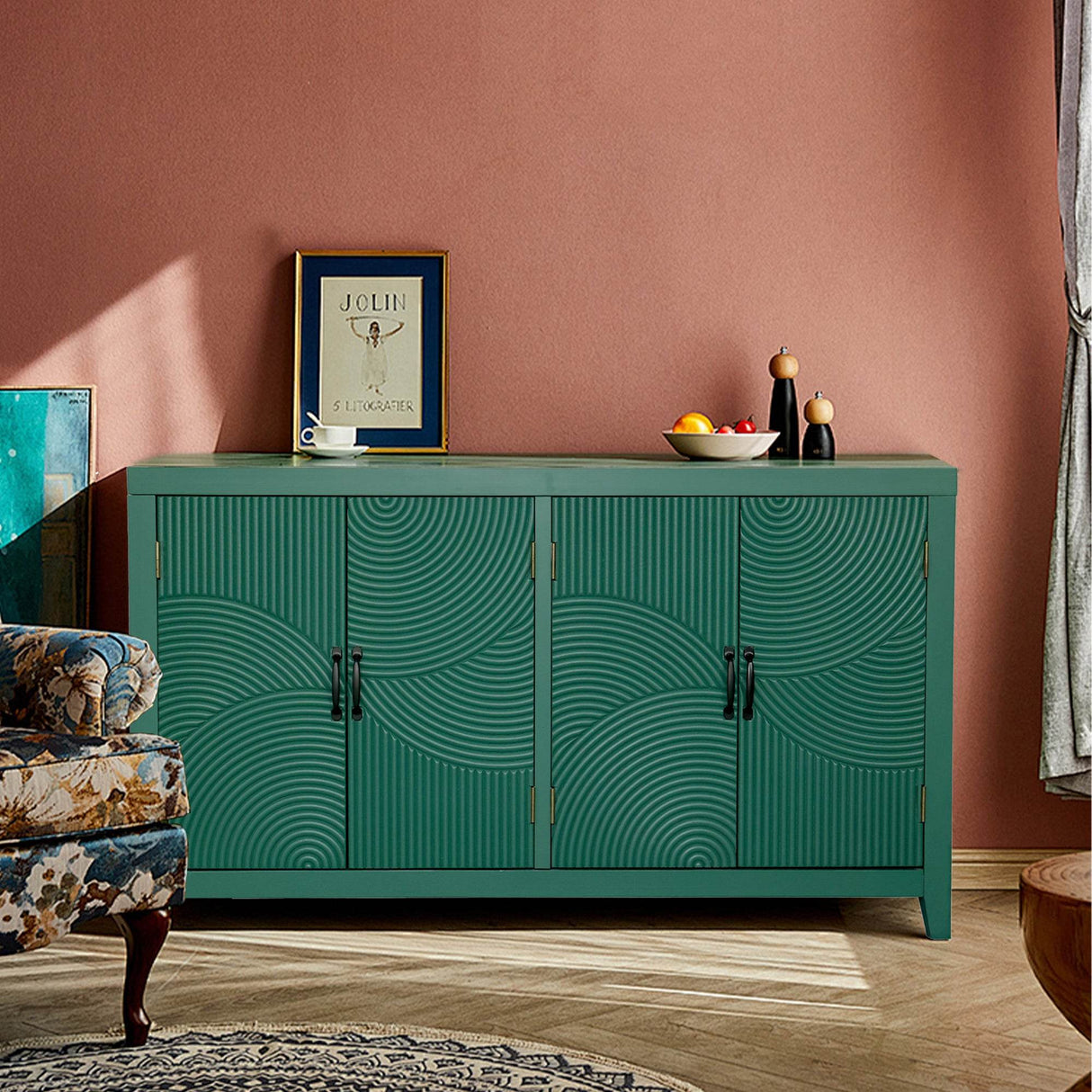 Vintage Green Accent MDF Cabinet With 4 Doors - Sleep Galleria
