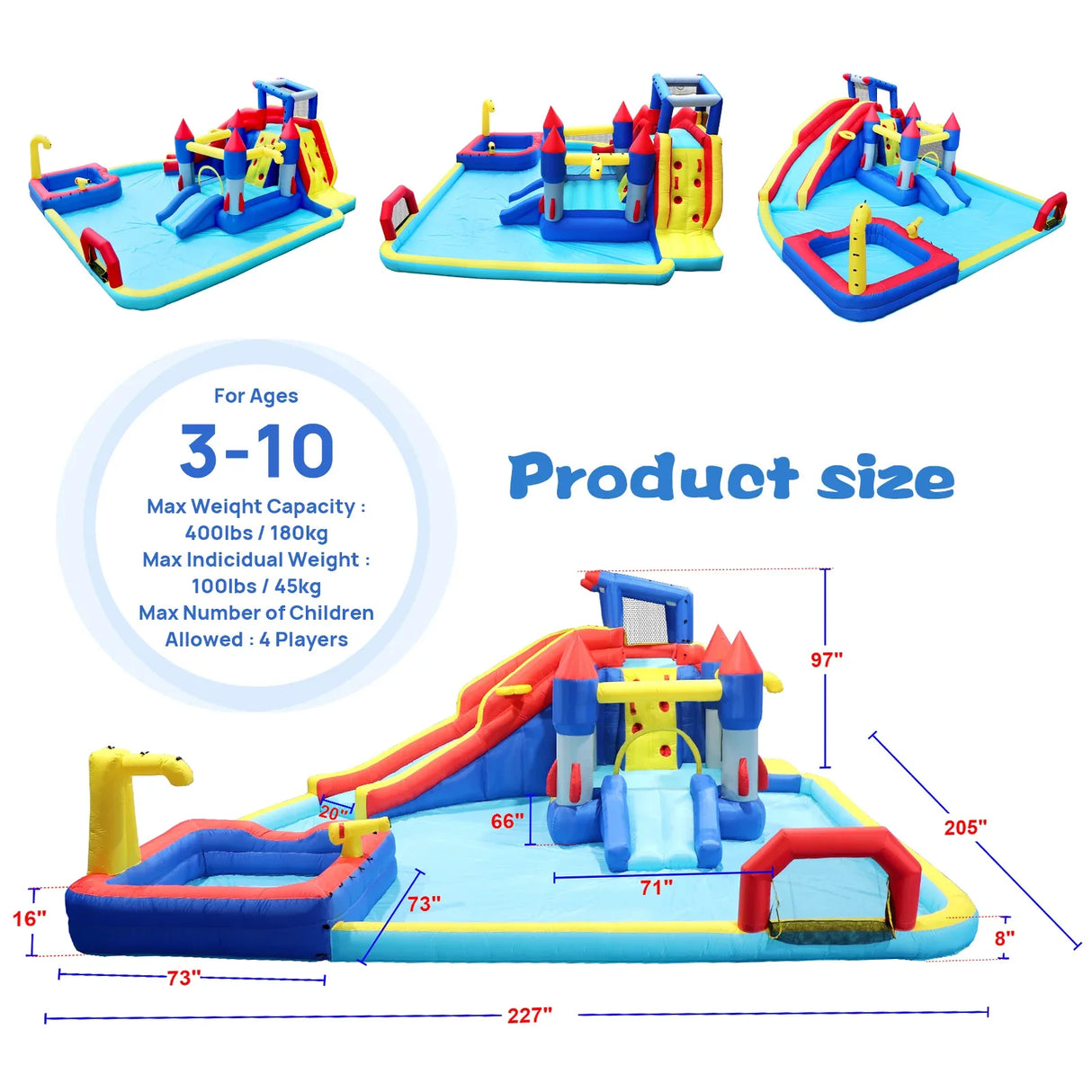 10-Inch Multicolor Oxford Fabric Inflatable Water Park Playground - Omega Lifestyles