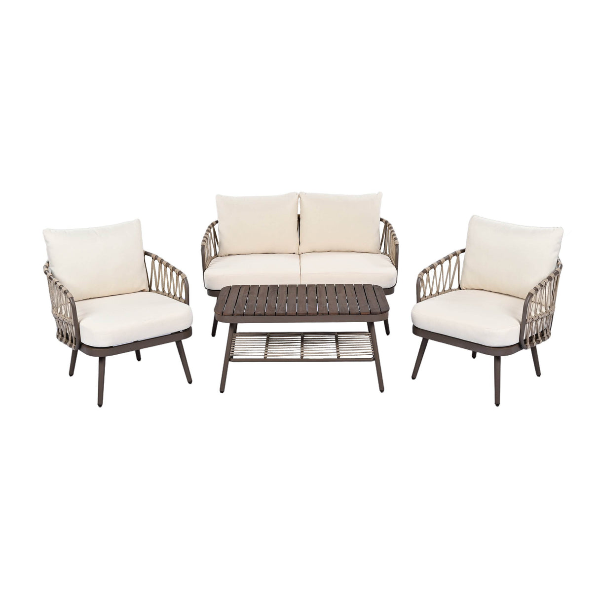 4-Piece Modern Woven Rope Outdoor Furniture Set