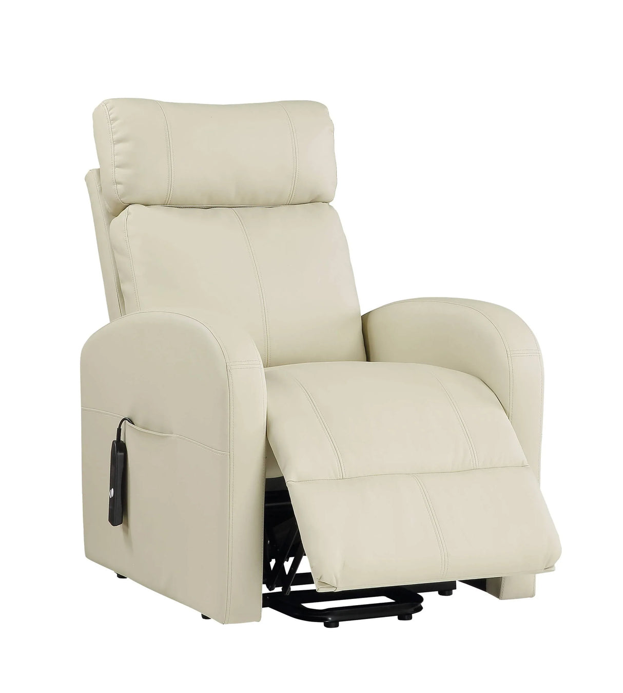 Beige Faux Leather Power Lift Recliner With Pocket Coil Seat - Omega Lifestyles