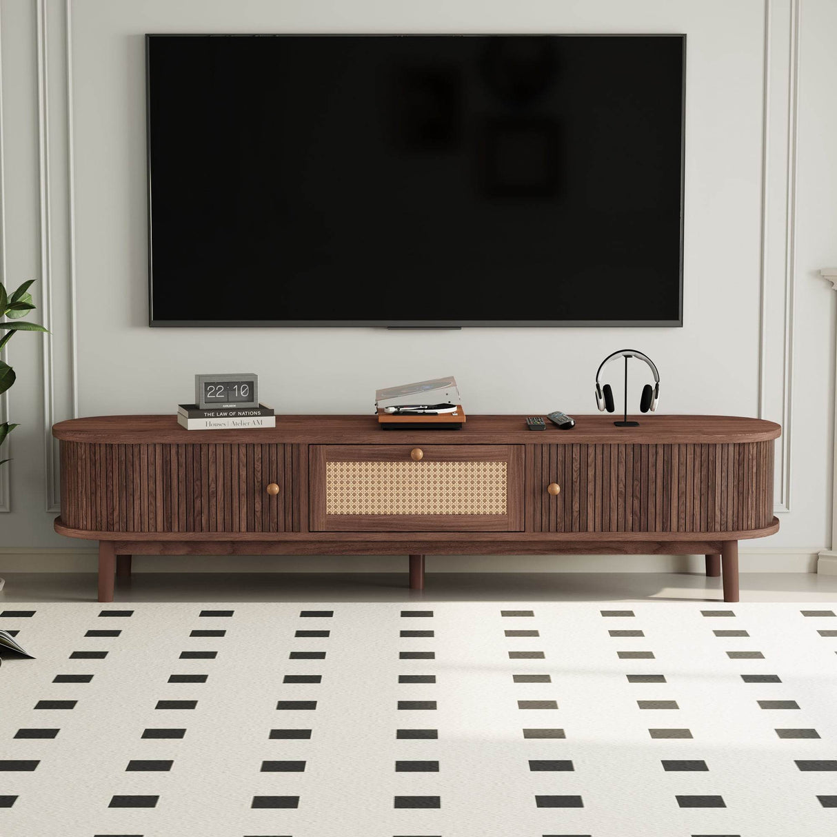 Modern Solid Wood Rattan Media Console TV Stand - Sleep Galleria