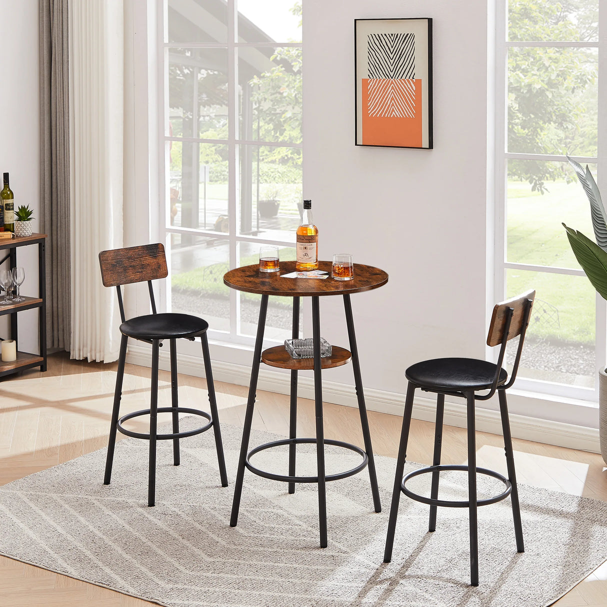 Rustic Brown Bar Table Set With Upholstered Stools - Omega Lifestyles