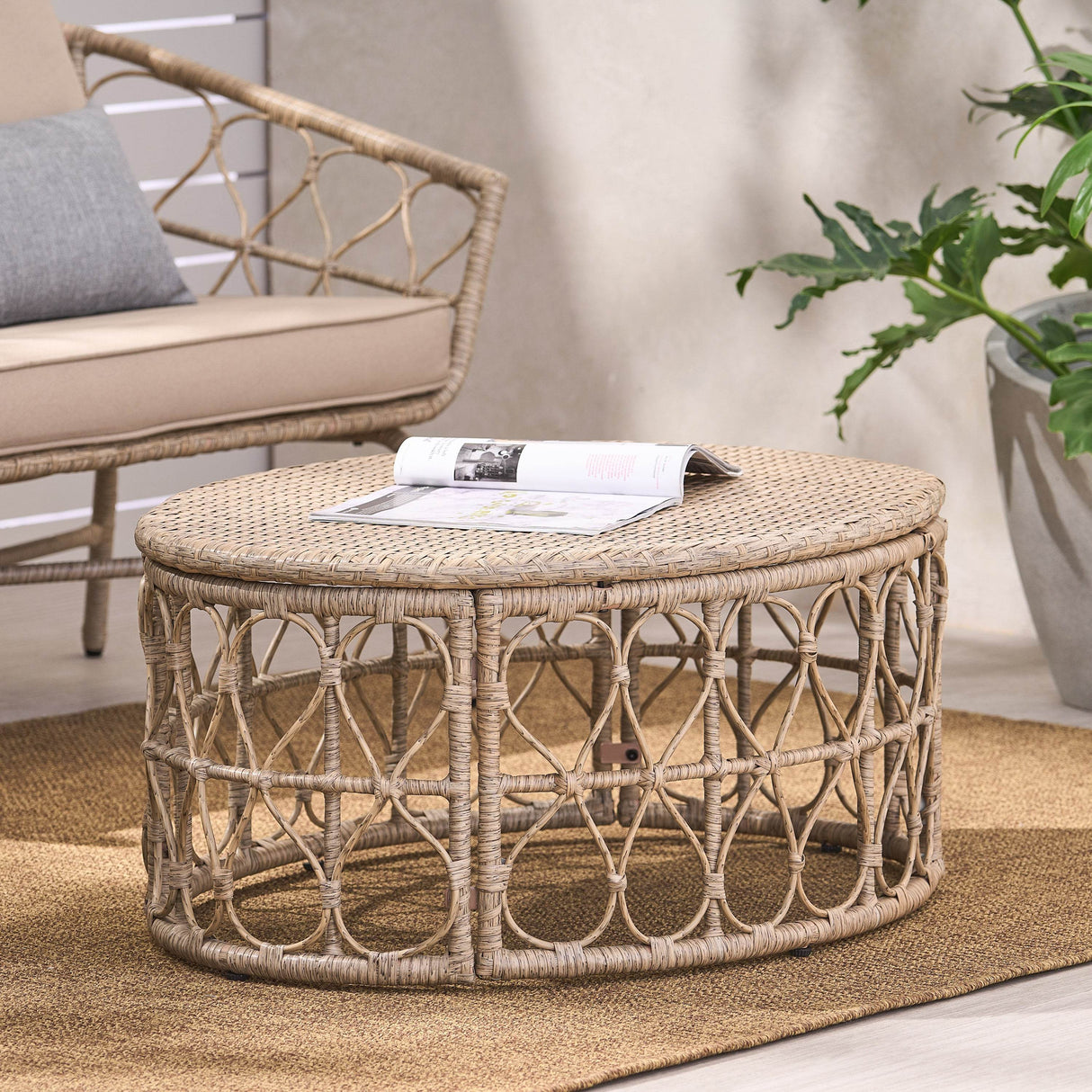 Boho Wicker Rattan Outdoor Brown Coffee Table - Sleep Galleria