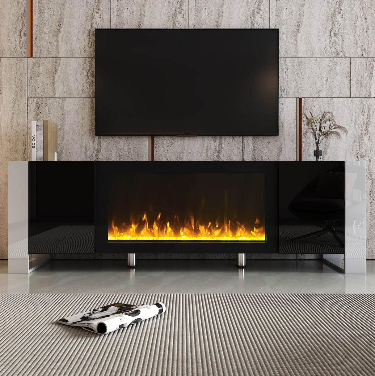 Modern Minimalist TV Stand With Electric Fireplace - Sleep Galleria