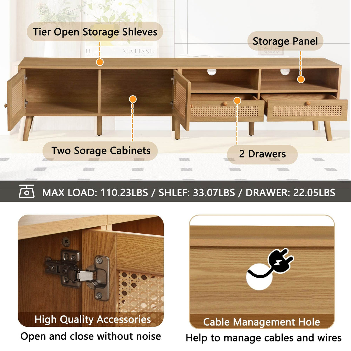 Boho Farmhouse Solid Wood TV Stand Cabinet - Sleep Galleria