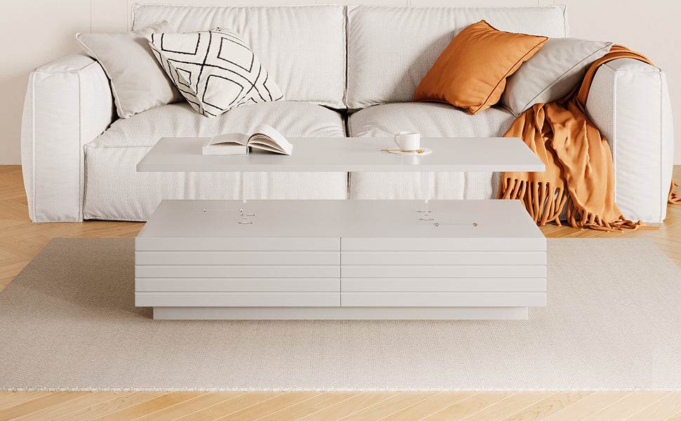 Modern White LED Lighting Coffee Table With Drawers - Sleep Galleria