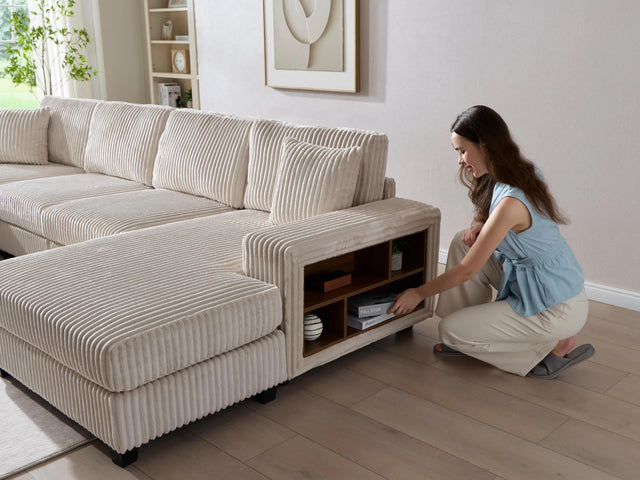 Convertible Corduroy Fabric Sleeper Sofa Chair With Storage - Omega Lifestyles