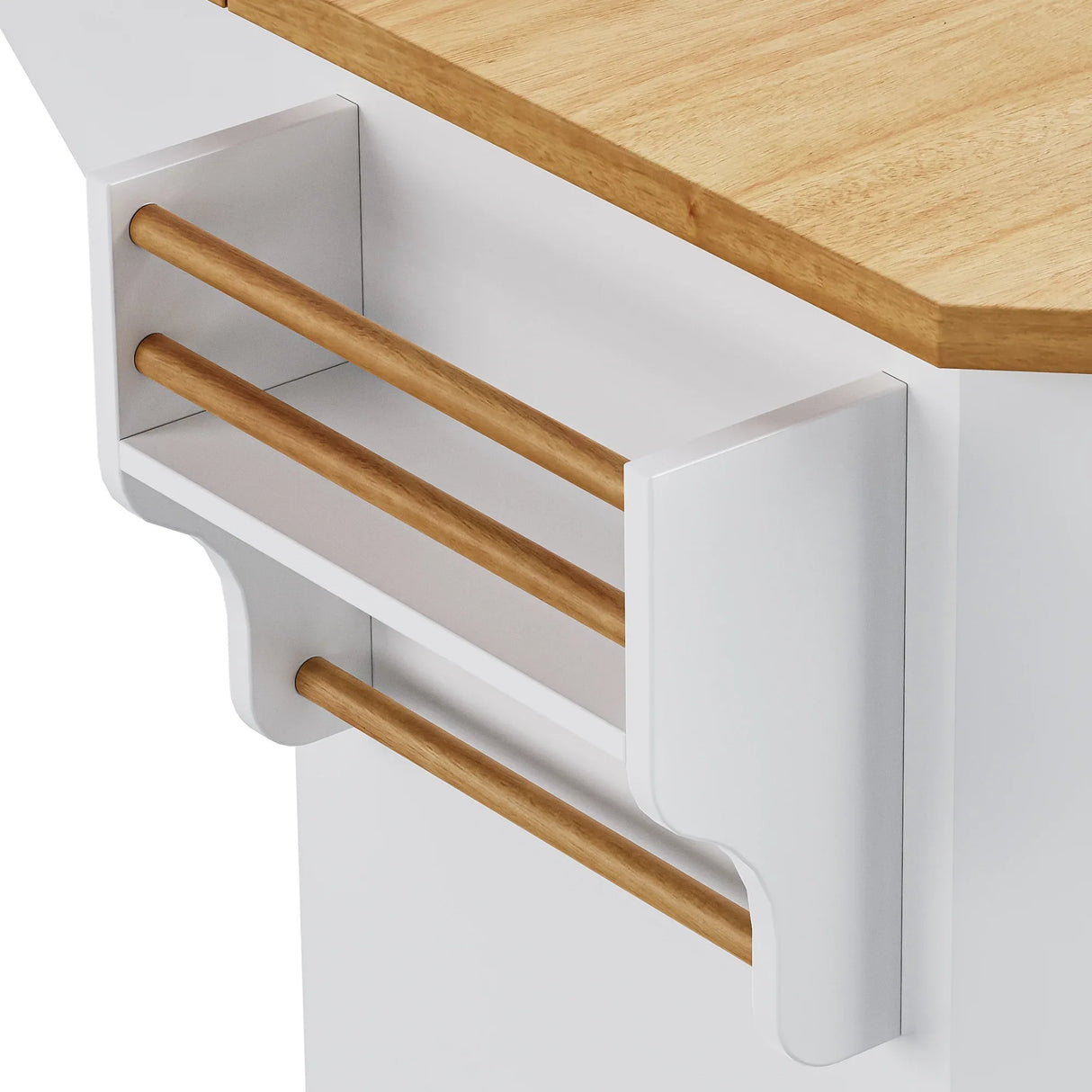Rustic White Rubber Wood Rolling Kitchen Island Cart - Omega Lifestyles