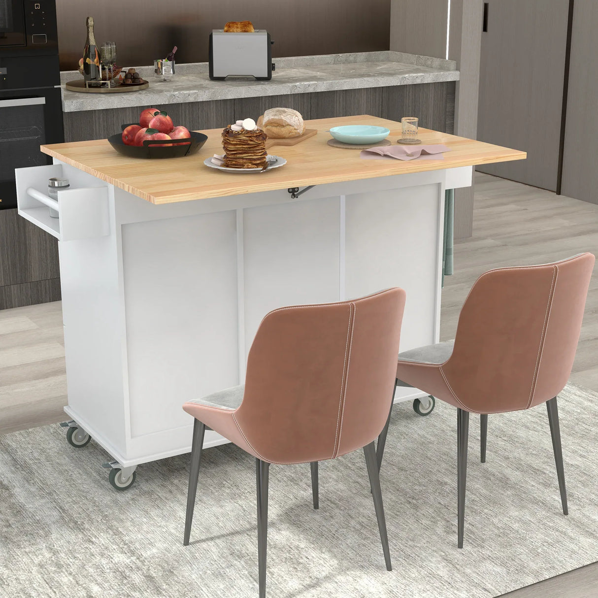 Rolling Mobile Kitchen Island With Solid Wood Top And Storage Cabinet - Omega Lifestyles