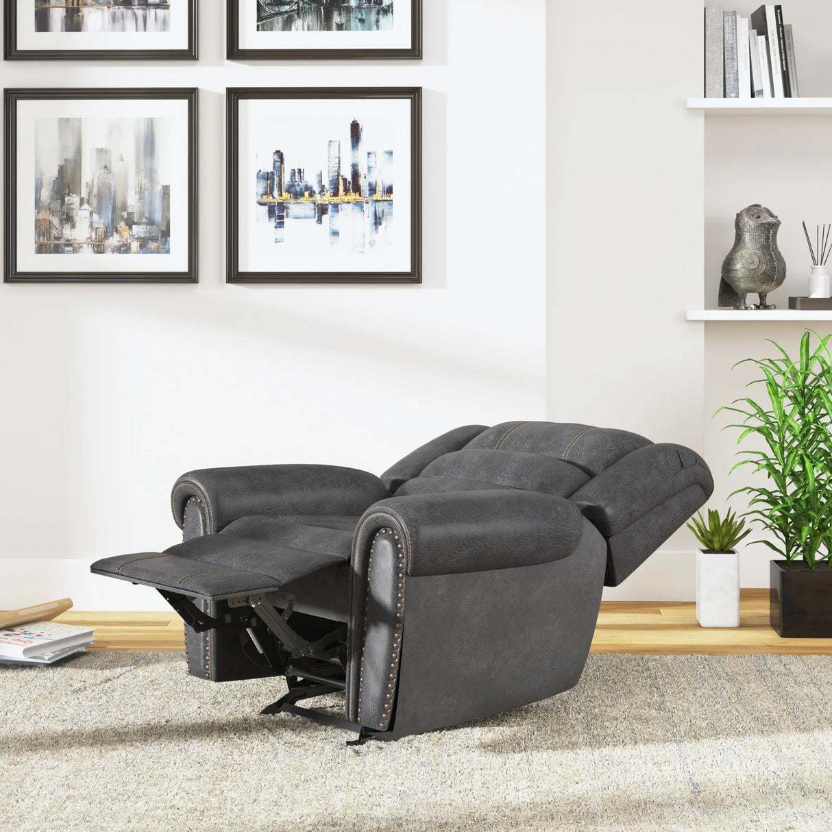 Gray Fabric Foam Gliding Recliner Chair - Omega Lifestyles