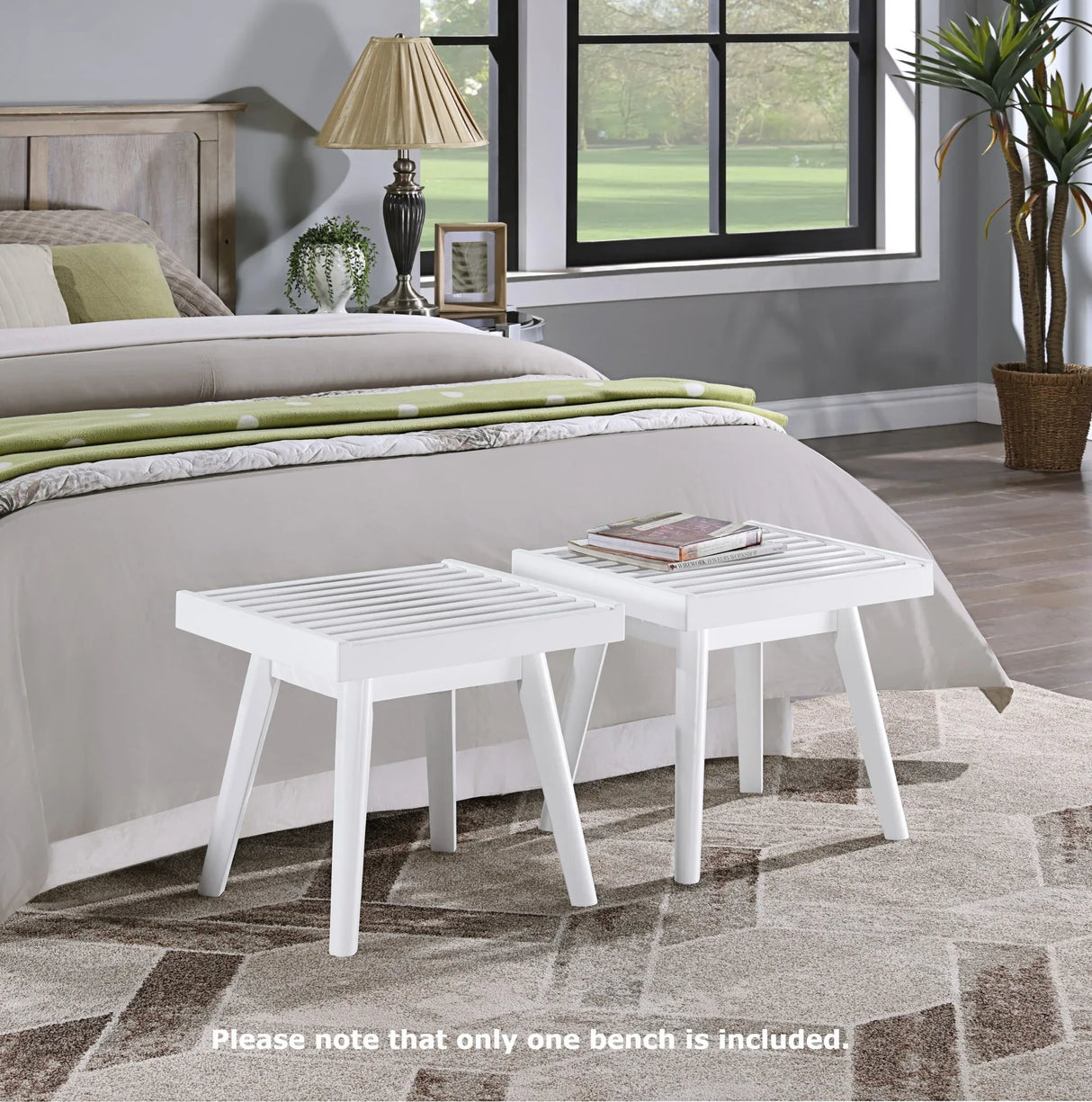 Solid Wood Slatted Farmhouse Style White Wood Bench - Omega Lifestyles