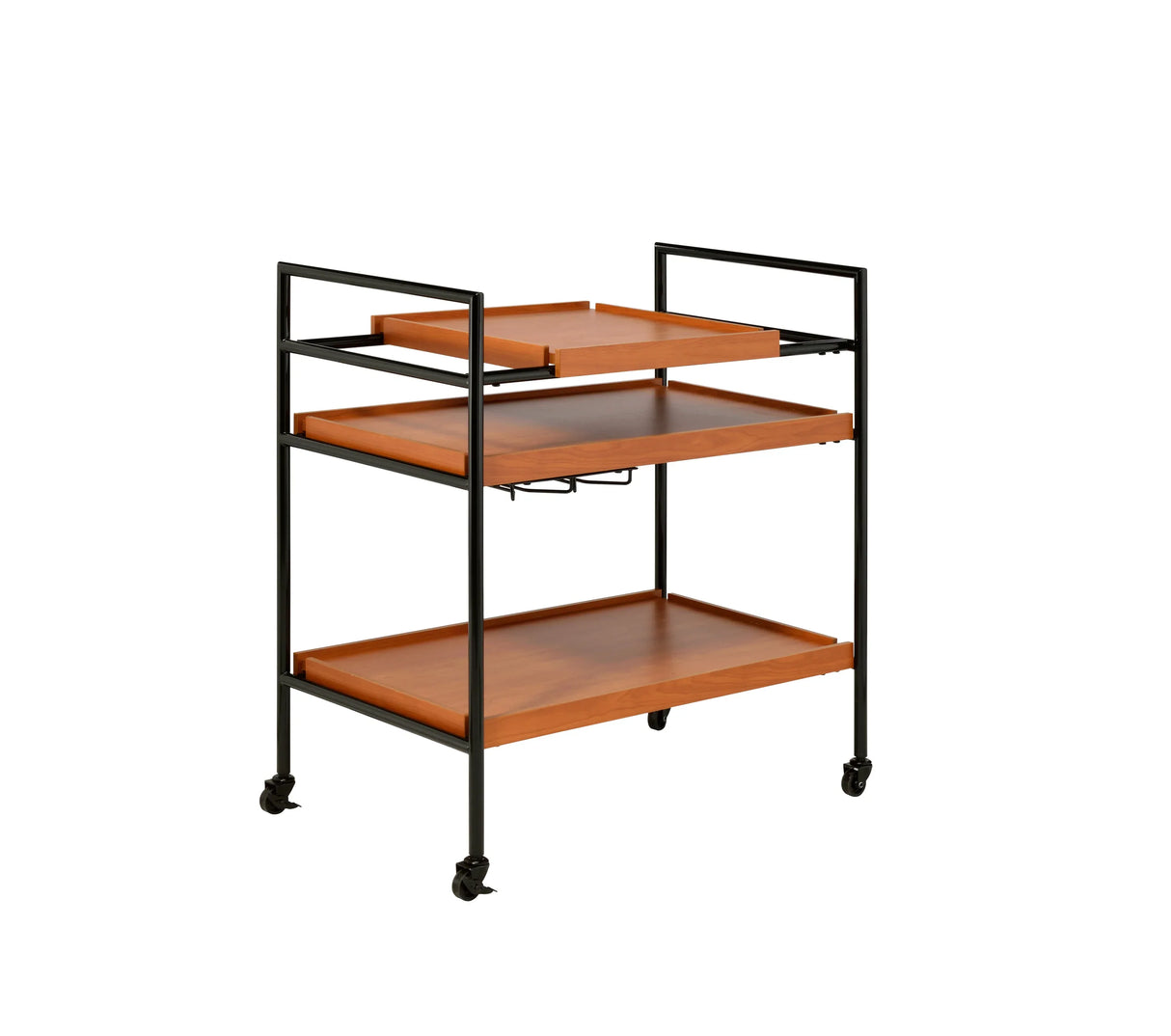 Oaken Black And Oak Finish Metal Serving Cart - Omega Lifestyles