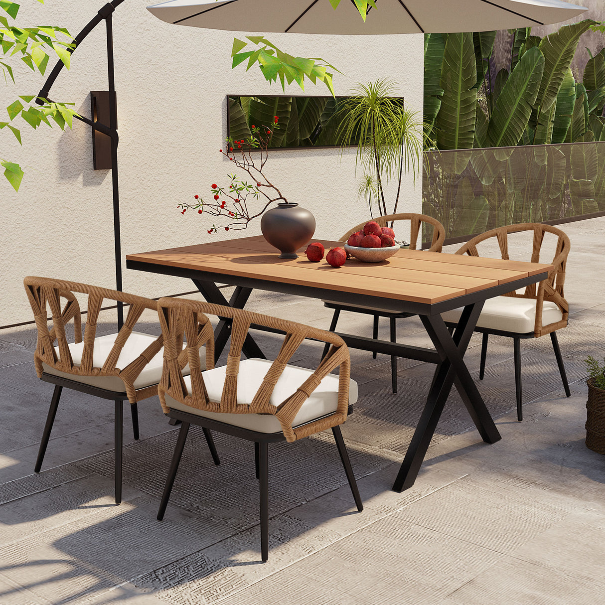 Contemporary Outdoor Patio Dining Table And Four Chairs Set