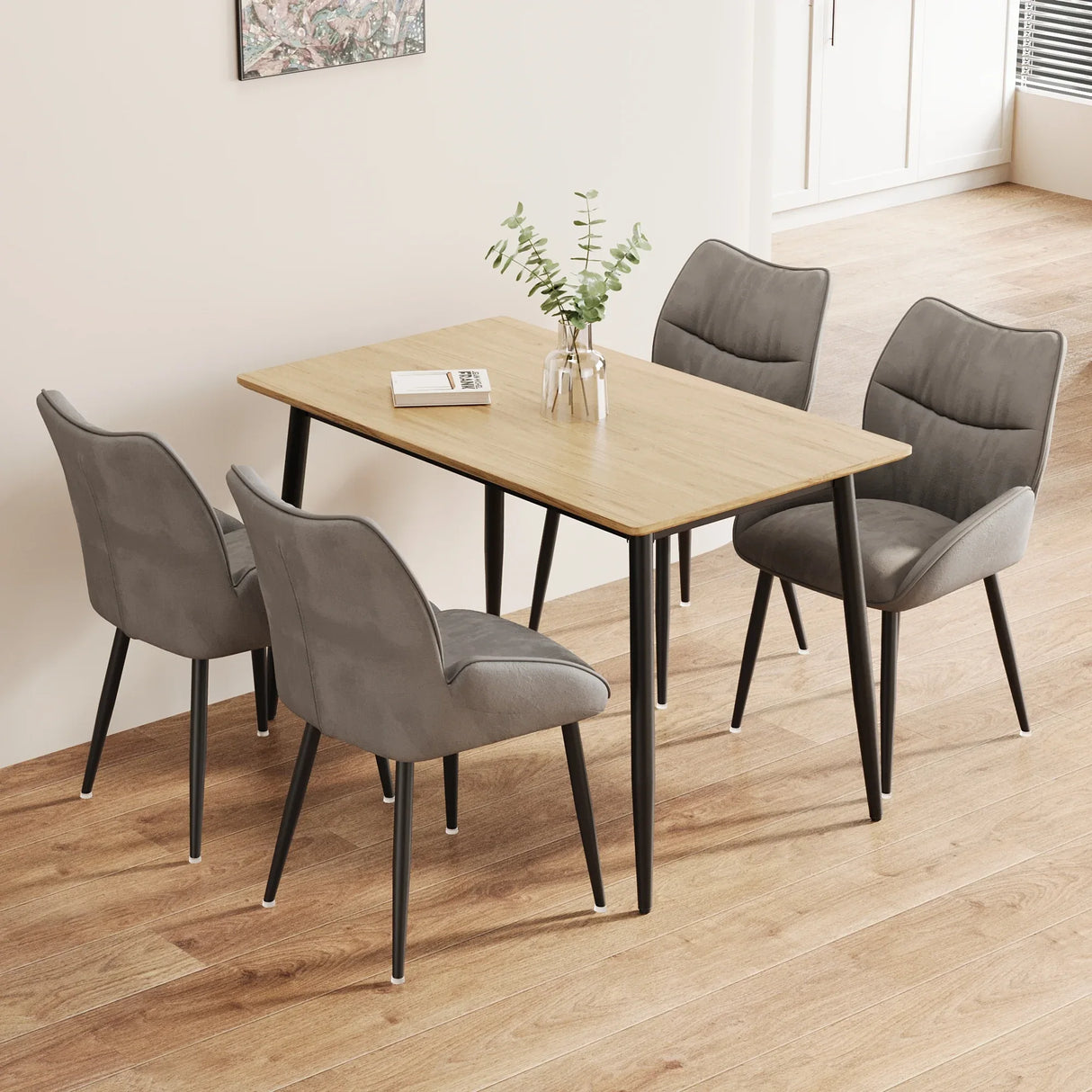 Modern Minimalist Wood Grain Dining Table Chair Set - Omega Lifestyles