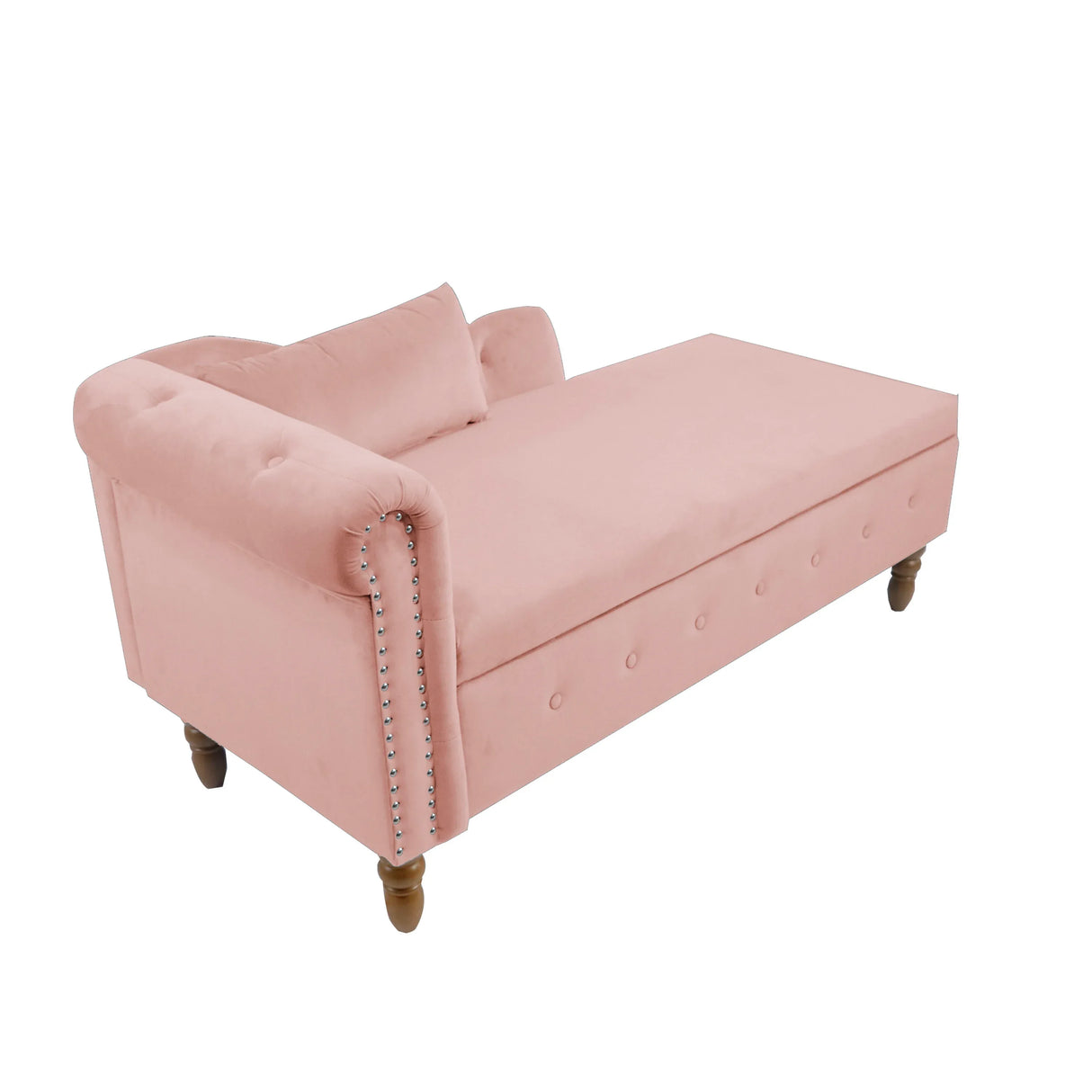 Pink Velvet Storage Chaise Lounge With Pillow - Omega Lifestyles