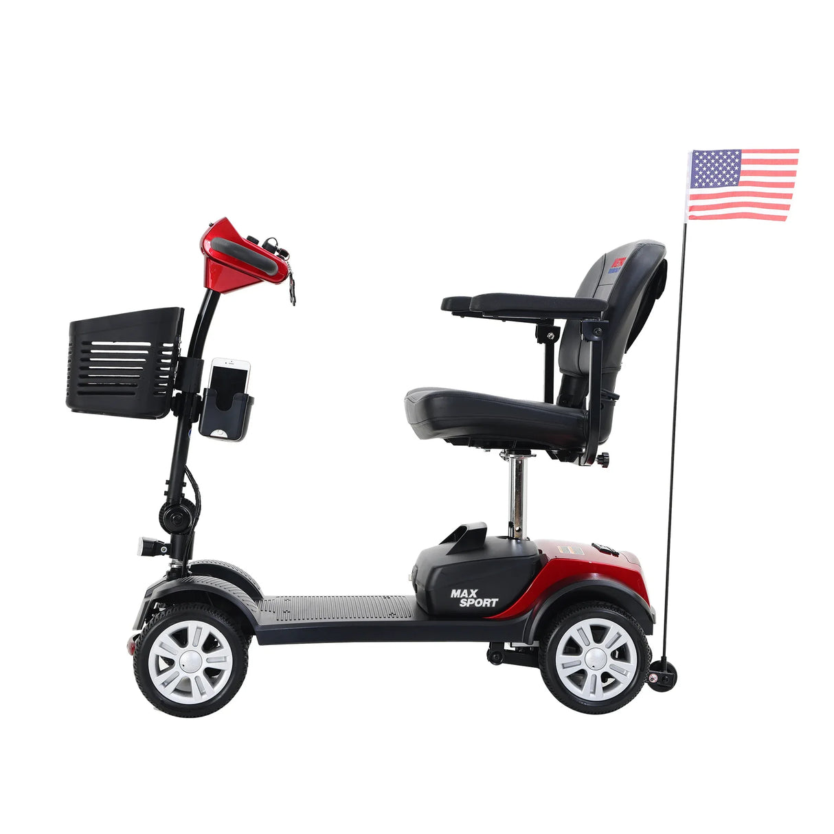 Red 4-Wheel Outdoor Compact Metal Mobility Scooter - Omega Lifestyles