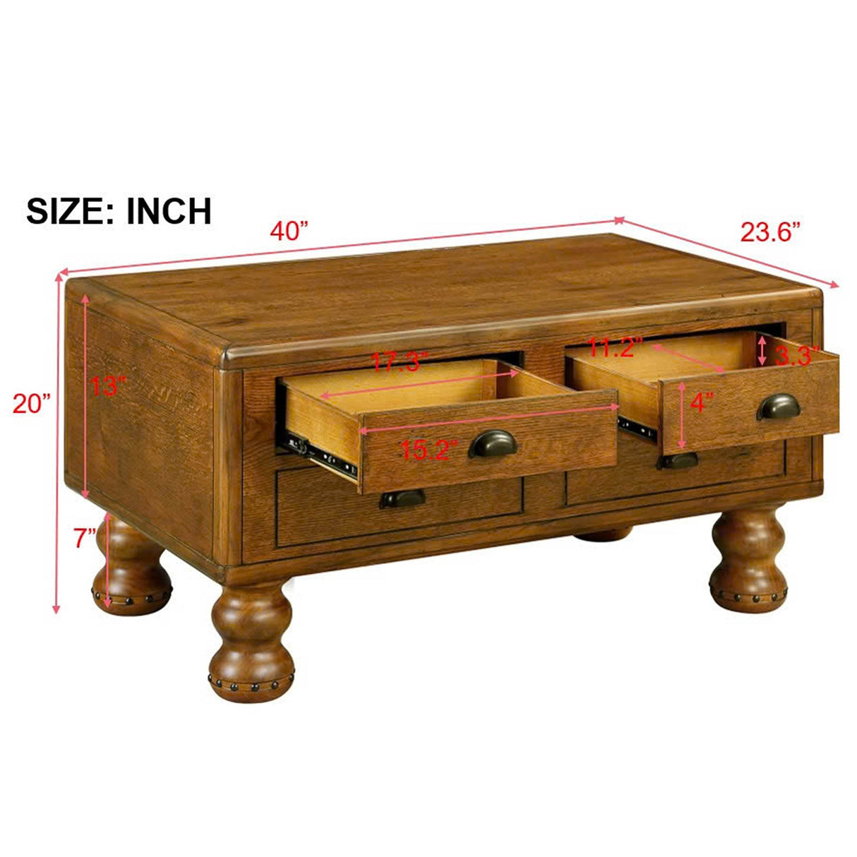 Solid Wood 40-Inch Antique Coffee Table With Drawers - Sleep Galleria
