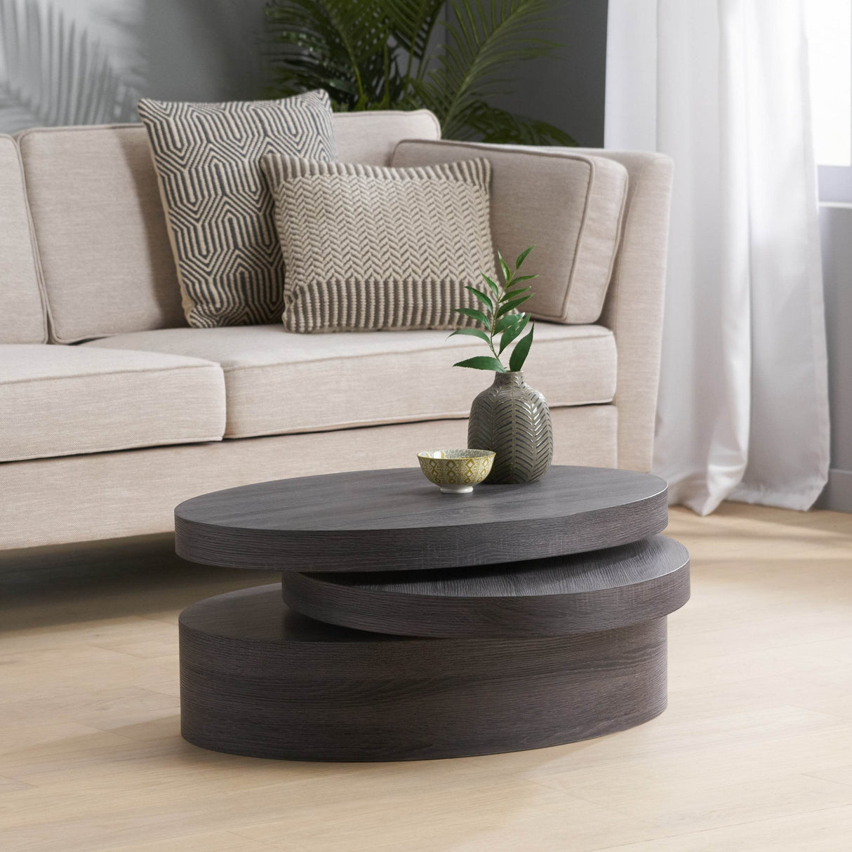 Contemporary Small Oval Rotating Coffee Table - Sleep Galleria